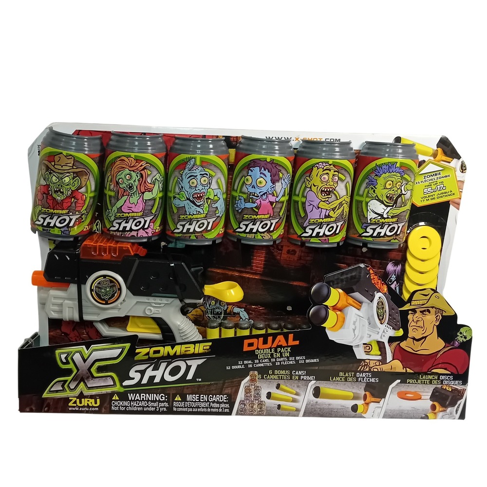 BNIB X-Shot Zombie Dual Pack Arsenal Toy Dart Disc Blaster Bonus Cans Horror Toy